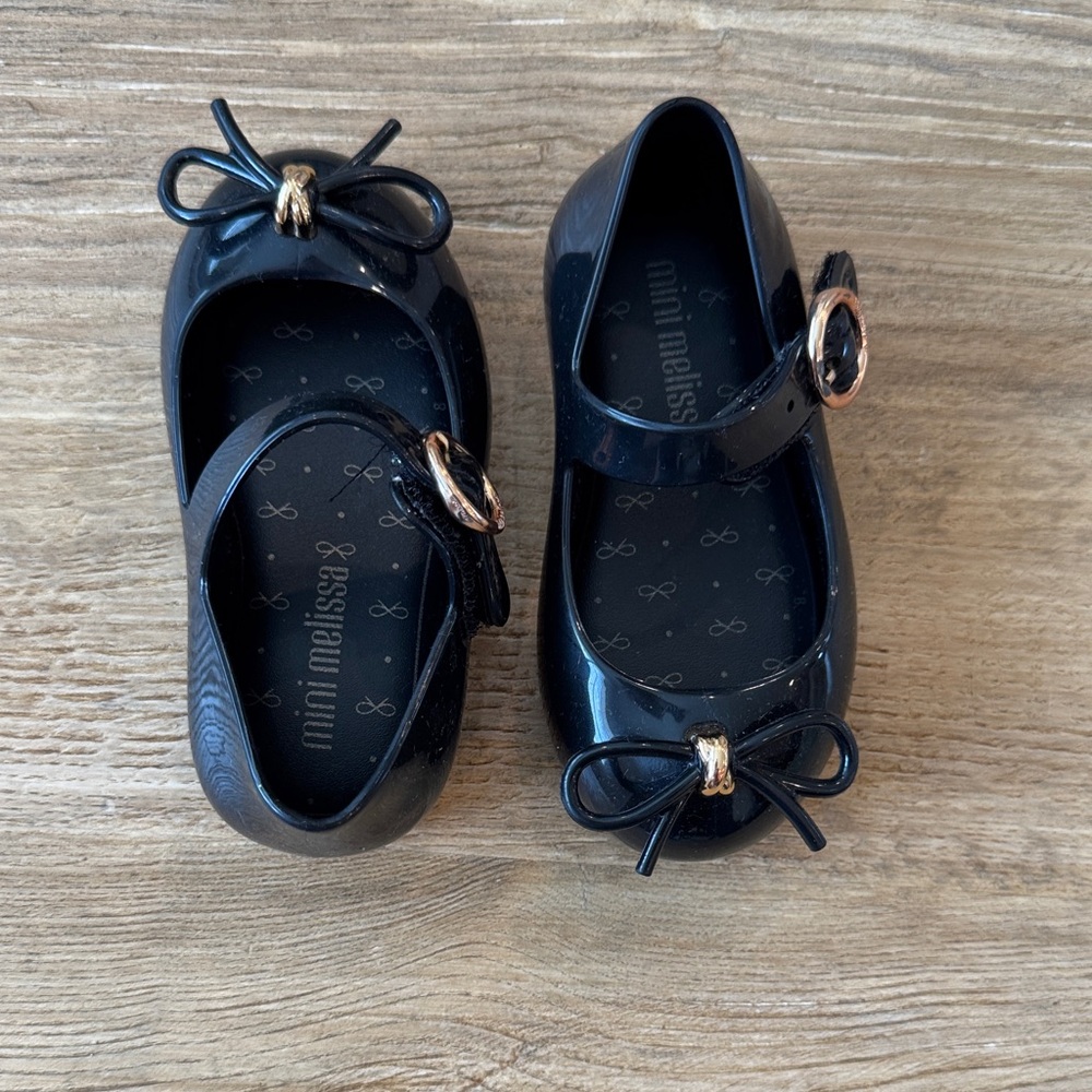 Mini Melissa Black Dress Shoes with Bow